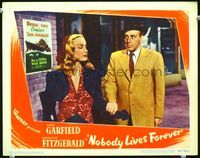 8j575 NOBODY LIVES FOREVER LC #6 '46 George Tobias grabs sexy Geraldine Fitzgerald's arm in street