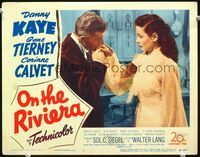8j587 ON THE RIVIERA LC #5 '51 Danny Kaye with monocle kisses sexy Gene Tierney's hand!