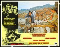 8j590 ONCE UPON A TIME IN THE WEST LC #7 '68 Sergio Leone, Henry Fonda approaches Charles Bronson!