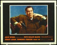 8j615 PETE KELLY'S BLUES LC #2 '55 super close up of Edmond O'Brien smoking & holding gun!
