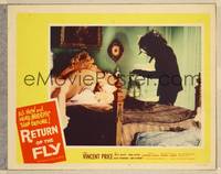 8j647 RETURN OF THE FLY LC #8 '59 great image of monster about to attack girl in bed!