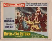 8j650 RIVER OF NO RETURN LC #3 '54 Robert Mitchum watches sexy Marilyn Monroe play guitar!