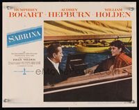 8j662 SABRINA LC #2 '54 Billy Wilder, Humphrey Bogart tries to romance Audrey Hepburn on boat!