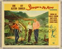8j714 STRANGER IN MY ARMS LC #2 '59 June Allyson, Jeff Chandler & Sandra Dee standing outdoors!