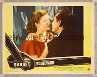 8j719 SUNSET BOULEVARD LC #8 '50 close up of William Holden staring lovingly at Nancy Olson!