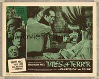 8j724 TALES OF TERROR LC #3 '62 close up of Basil Rathbone leaning over old man in bed!