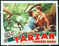 8j727 TARZAN THE APE MAN linen Spanish/U.S. LC '32 c/u of Johnny Weismuller & Maureen O'Sullivan!