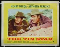 8j745 TIN STAR LC #7 '57 extreme close up of Henry Fonda & Anthony Perkins on ground!
