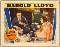 8j772 WELCOME DANGER LC '29 great c/u of Harold Lloyd & Barbara Kent drinking coffee at picnic!