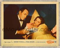 8j796 WRONG MAN LC #2 '57 Alfred Hitchcock, Henry Fonda in tuxedo with Vera Miles in bed!