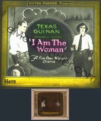 8k043 I AM THE WOMAN glass slide '21 great image of Texas Guinan pointing gun, 5-reel western!