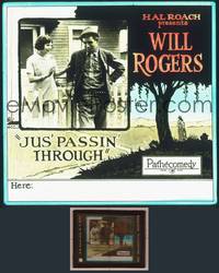 8k046 JUS' PASSIN THROUGH glass slide '23 Will Rogers talks to Marie Mosquini by pickett fence!