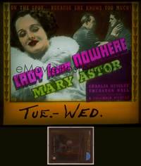 8k048 LADY FROM NOWHERE glass slide '36 Mary Astor is on the spot because she knows too much!