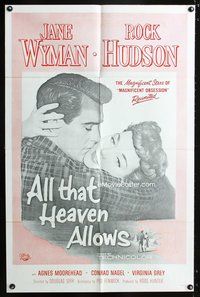8m020 ALL THAT HEAVEN ALLOWS military 1sh '55 close up romantic art of Rock Hudson & Jane Wyman!