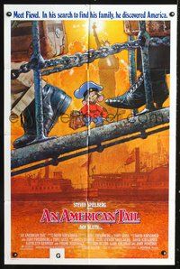 8m029 AMERICAN TAIL int'l 1sh '86 Steven Spielberg, Don Bluth, art of Fievel the mouse by Struzan!