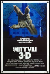 8m031 AMITYVILLE 3D 1sh '83 cool 3-D image of huge monster hand reaching from house!