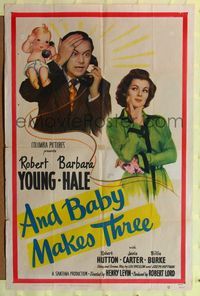 8m033 AND BABY MAKES THREE 1sh '49 Robert Young, Barbara Hale, wacky art of baby!