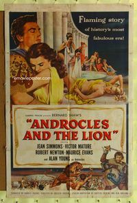 8m034 ANDROCLES & THE LION 1sh '52 artwork of Victor Mature holding Jean Simmons!