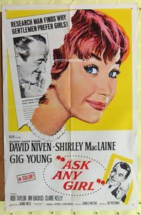 8m045 ASK ANY GIRL 1sh '59 David Niven finds why gentlemen prefer Shirley MacLaine!