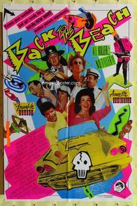 8m048 BACK TO THE BEACH 1sh '87 Avalon & Funicello w/Pee-Wee Herman, rocker Stevie Ray Vaughan!