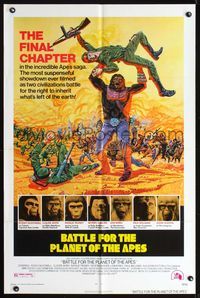 8m057 BATTLE FOR THE PLANET OF THE APES 1sh '73 great sci-fi artwork of war between apes & humans!