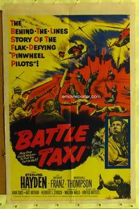 8m059 BATTLE TAXI 1sh '55 Sterling Hayden, Arthur Franz, fiery action art of helicopter rescue!