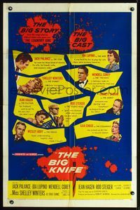 8m069 BIG KNIFE 1sh '55 Robert Aldrich, Jack Palance, Ida Lupino, Shelley Winters, Rod Steiger