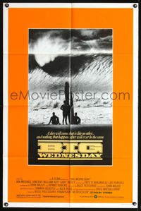 8m072 BIG WEDNESDAY 1sh '78 John Milius classic surfing movie, great image of surfers on beach!