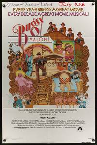 8m098 BUGSY MALONE 1sh '76 Jodie Foster, Scott Baio, cool art of juvenile gangsters by C. Moll!