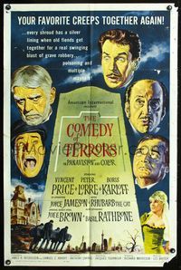 8m147 COMEDY OF TERRORS 1sh '64 Boris Karloff, Peter Lorre, Vincent Price, Joe E. Brown, Tourneur!