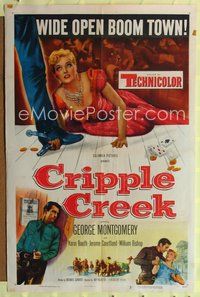 8m159 CRIPPLE CREEK 1sh '52 George Montgomery, cool art of gambling cheat getting caught!