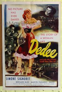 8m172 DEDEE D'ANVERS 1sh '49 great artwork of sexy Simone Signoret, only the French would dare!