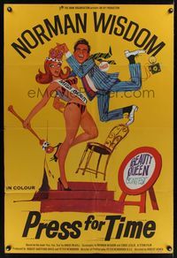 8m657 PRESS FOR TIME English 1sh '66 Norman Wisdom, wacky art from English comedy!