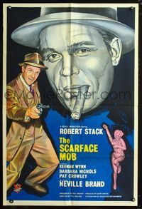 8m698 SCARFACE MOB English 1sh '62 wonderful stone litho art of Robert Stack as Eliot Ness!