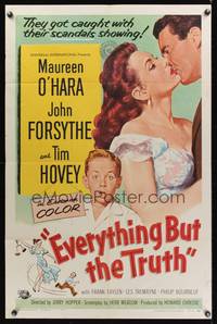 8m225 EVERYTHING BUT THE TRUTH 1sh '56 sexy Maureen O'Hara got caught with her scandals showing!