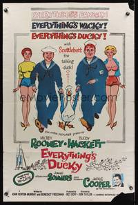 8m226 EVERYTHING'S DUCKY 1sh '61 artwork of Mickey Rooney & Buddy Hackett with a talking duck!