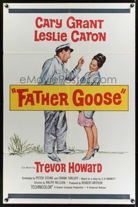 8m236 FATHER GOOSE 1sh '65 art of sea captain Cary Grant yelling at pretty Leslie Caron!