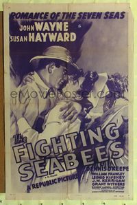 8m239 FIGHTING SEABEES 1sh R54 close-up romantic art of John Wayne & Susan Hayward!