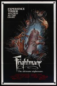 8m264 FRIGHTMARE 1sh '83 terror as cold as the grave, wild horror art of dismembered hands!