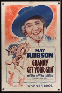 8m279 GRANNY GET YOUR GUN 1sh '40 great wacky artwork & close-up of May Robson!