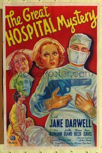 8m283 GREAT HOSPITAL MYSTERY 1sh '37 cool art of Jane Darwell with doctor & nurse at gunpoint!