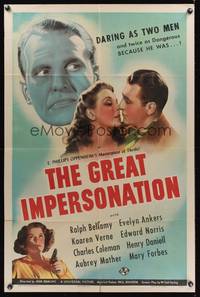 8m284 GREAT IMPERSONATION 1sh '42 spy Ralph Bellamy is twice as dangerous, Evelyn Ankers!