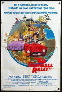 8m288 GUMBALL RALLY 1sh '76 Michael Sarrazin, wacky art of car racing around the world!