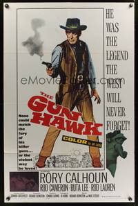 8m289 GUN HAWK 1sh '63 cool art of cowboy Rory Calhoun with smoking gun!