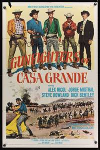 8m290 GUNFIGHTERS OF CASA GRANDE 1sh '64 cool image of Alex Nicol, Jorge Mistral, & Steve Rowland!