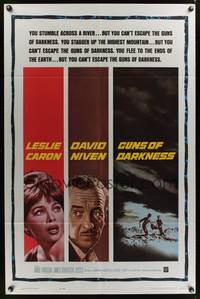 8m292 GUNS OF DARKNESS 1sh '62 art of Leslie Caron & David Niven who can't escape!