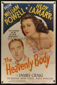 8m315 HEAVENLY BODY 1sh '44 William Powell, it's heaven to be in love with sexy Hedy Lamarr!