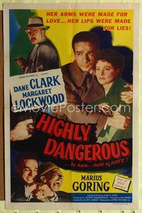 8m327 HIGHLY DANGEROUS 1sh '51 Dane Clark, Margaret Lockwood, Marius Goring!