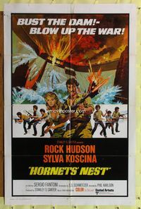 8m335 HORNETS' NEST int'l 1sh '70 Rock Hudson, great art of cast with guns!