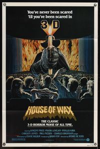 8m349 HOUSE OF WAX 1sh R81 different 3-D art of killer over audience by Larry Salk!